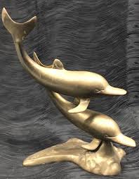 Vtg Solid Brass Dolphins Sculpture Statue Garden Nautical Decor Tall Dolphin 10” | eBay