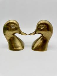 Vintage Set of Mid-Century Solid Brass Duck Head Bookends Sculptures | eBay