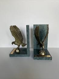 VTG pair of solid brass American Eagles on green marble base 7.5" bookends | eBay