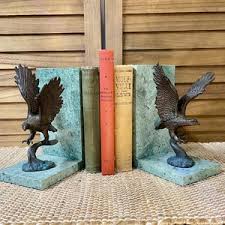Eagle Bookends on Marble Base, Heavy Bronzed American Eagle Bookends on Green Granite Base With Patina Finish, Library Bookshelf Decor - Etsy