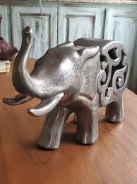 Gorgeous Lge 11" Metallic Pewter Finish Ceramic Elephant ...