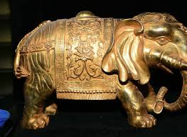 13.6" Old Chinese Copper Gilt Feng Shui Animal Elephant ...