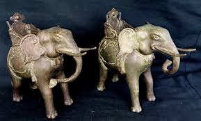 7" Pair Bronze Elephants Nice Patina Asian | eBay
