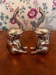 Vintage Antique Solid Brass Elephant Book Ends Trunks Up | eBay