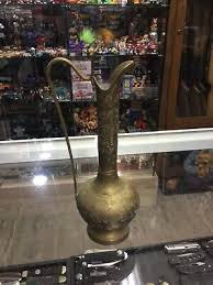 Vintage brass Pitcher Vase Hand Etched Flowers Made In India ...
