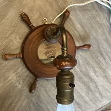 VINTAGE WOODEN SHIP Wheel Light Fixture Lamp Wall Sconce Nautical Beach Decor $13.99 - PicClick