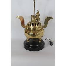 Foo Dog Cast Brass Lamp & Incense Burner | Chairish