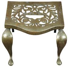 Antique English Brass Footman Fireplace Trivet Kettle Stool ...