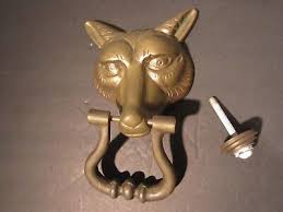 Vintage Brass Fox / Wolf Head Door Knocker w/ Hardware ...