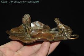 5'' Chinese ancient dynasty bronze Lotus leaf Lotus frog statue Incense stick | eBay