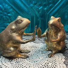 Vintage Heavy 7.13 Lbs Clearly Aged Brass Frog- Toad ...
