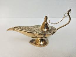 Brass Genie Lamp: Embossed Aladin Oil Burner, Middle Eastern ...