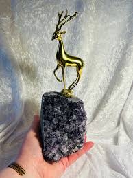 Figura de ciervo dorado con racimo de amatista (9,6 pulgadas) - Etsy España