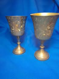 PAIR OF WORLD GIFT ZY INDIA SILVERPLATED BRASS 6" GOBLETS ...