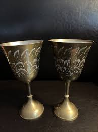 Vintage Brass Chalice Embossed Cup 6" Goblet Wine Glass Set ...