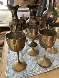 Set of Brass Etched Goblets and brass Fluted Vases | eBay