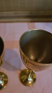 Pair of Lovely Brass Stemmed Wine Goblets With Etched Design of Grapes & Flowers on the Cup, Plain Stem/base 7.25" H 6 Oz Capacity, Preowned - Etsy