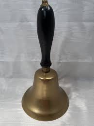 Vintage 7" Brass Wood Schoolhouse Hand Bell (4" dia, 1 pound ...