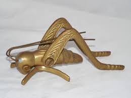 VINTAGE BRASS FIGURAL GOOD LUCK CRICKET GRASSHOPPER INSECT ...