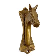 Contemporary Antiqued Brass Horse Head Door Knocker | Chairish