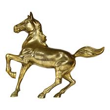 Vintage Large Solid Gold Brass Horse Figurine | Chairish