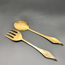 Serving Spoon & Fork Gold Tone Made in Taiwan 11 1/4 ...