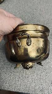 Vintage Brass Footed Planter Pot Ornate Handles & Feet Jardiniere Patina 7"W 5"T | eBay