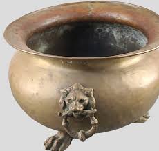 Antique Hand Hammered Brass Bronze Dovetail Lions Head Paw Feet Russian Planter | Chairish