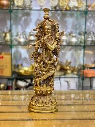 Handmade Brass Krishna Statue: Nakashi Flute Idol, Hindu ...
