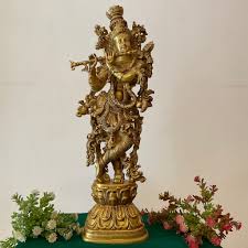 Large Lord Krishna Brass Idol | Indian Home Decor | Crafts N ...