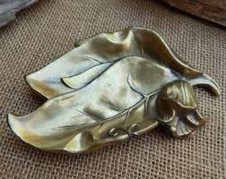 Brass Finish Two Leaf and Blossom Ashtray / Brass Finish on ...