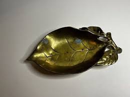 Vintage Solid Brass Leaf Shaped Bowl, Floral Theme, Home ...