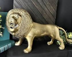 Brass Lion Statue Vintage Lion Figure Solid Brass Gold African Lion Sculpture | eBay