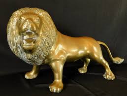 Large Vintage 24" Mid Century Solid Brass Figural Lion Sculpture Figurine | Chairish
