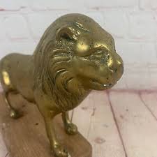 Vintage Brass Lion Statue With Wood Stand Knick Knack | eBay