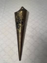 Vtg Brass Cone Fireplace Match Holder Wall Mount Embossed ...