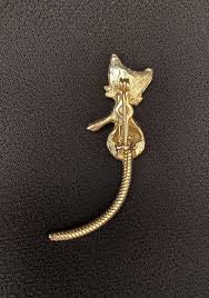 Vintage Gold Tone Cat Brooch with Red Rhinestone Eyes and ...