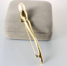 Elongated Pearl Flower Bud Brushed Gold Tone Brooch, 1990s ...