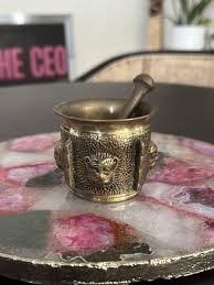 Vintage Brass Bronze Lion Heads Mortar And Pestle From Portugal Pharmaceutical | eBay