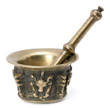 Sold at Auction: Spanish bronze mortar with its pestle, early 17th Century.