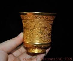 3.2"Chinese bronze 24k gold Gilt flower bird Wine vessel Cup wineglass cup | eBay