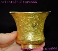 China bronze gild sacrifice fengshui flowers bird pattern Wine vessel Goblet Cup | eBay