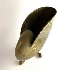 Vintage Solid Brass Nautilus Seashell Planter ~ Cache Pot with Feet | eBay