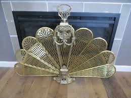 Vintage Brass Cameo Folding Peacock Style Fireplace Sceen ...
