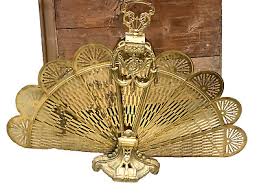 Antique Brass Folding Peacock Fan Fireplace Screen French ...