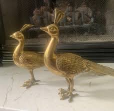 Vintage Brass Peacock Figurines – Midcentury Modern – Made in Korea – 17" Long – 9" & 8" Tall – Regal Home Decor – Hollywood Regency Style - Etsy