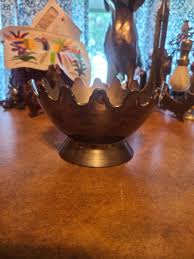 Vintage Solid Brass Bowl 8" Scalloped Rim Crown Pedestal Heavy centerpiece MCM | eBay