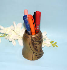 Girl Hiding Face Pen Holder | Brass Woman Face Pencil ...