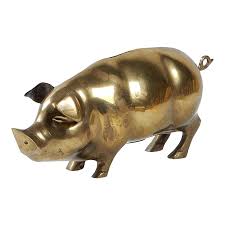 Vintage Brass Hog Sculpture Bank | Chairish