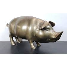 Vintage Brass Pig Coin Bank 16" Long Heavy Metal Hog Piggy ...